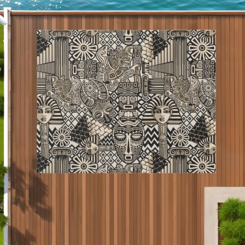 Ancient Historical Symbols Tattoo Style Outdoor Rug