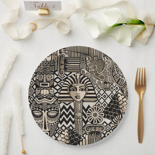 Ancient Historical Symbols Tattoo Style Paper Plates (Wedding)