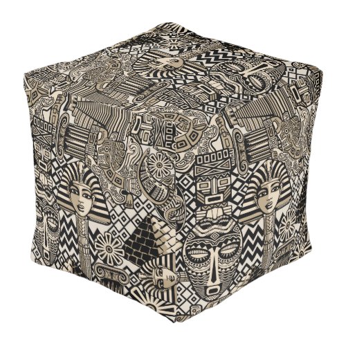 Ancient Historical Symbols Tattoo Style Pouf