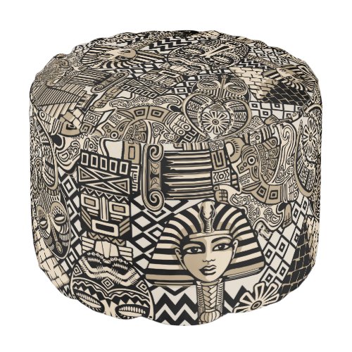 Ancient Historical Symbols Tattoo Style Pouf