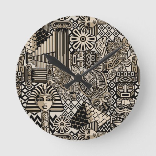 Ancient Historical Symbols Tattoo Style Round Clock