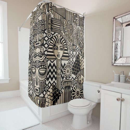 Ancient Historical Symbols Tattoo Style Shower Curtain