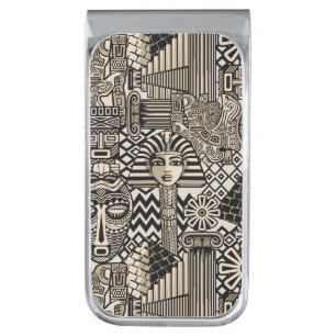 Ancient Historical Symbols Tattoo Style Silver Finish Money Clip