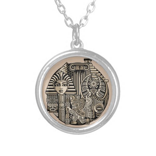 Ancient Historical Symbols Tattoo Style Silver Plated Necklace