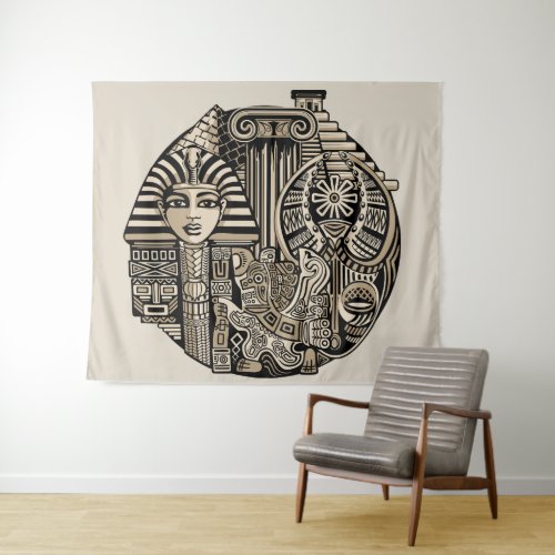 Ancient Historical Symbols Tattoo Style Tapestry