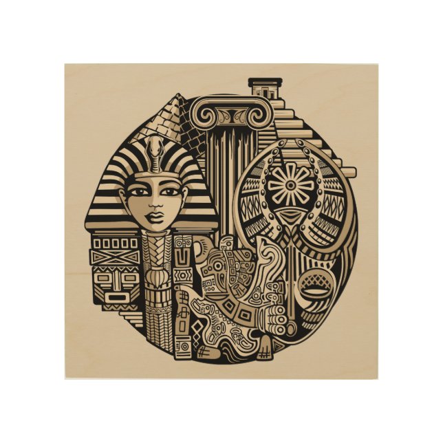 Ancient Historical Symbols Tattoo Style Wood Wall Art (Front)