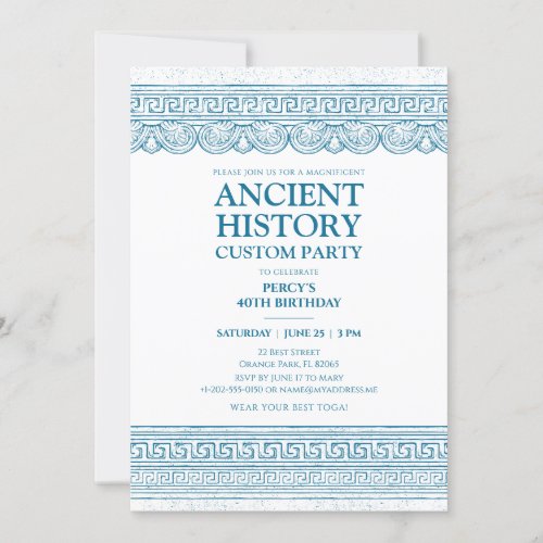 Ancient history custom Birthday party blue Toga Invitation
