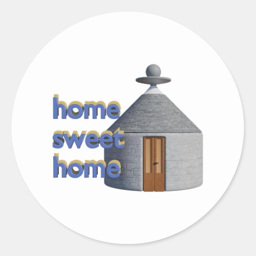 Ancient house with text home sweet home classic round sticker