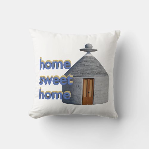 Ancient house with text home sweet home throw pillow