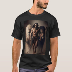 Ancient Hunting Family Pack Man and Lions with the T-Shirt