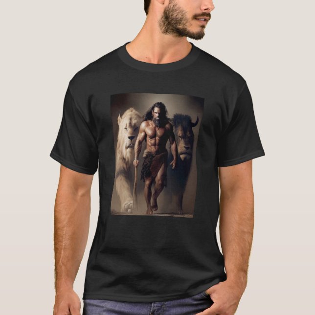 Ancient Hunting Family Pack Man and Lions with the T-Shirt (Front)