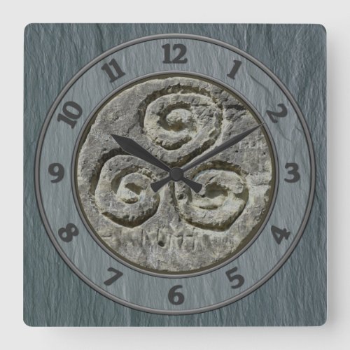 Ancient Image Of A Triskelion Set on Welsh Slate Square Wall Clock