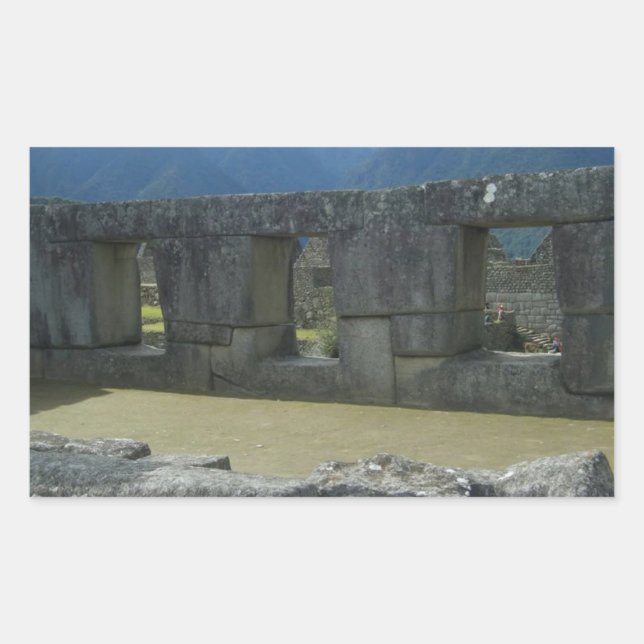 Ancient Incan Stone Ruins Window View Sticker (Front)
