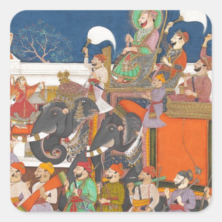 ANCIENT INDIA ROYAL ELEPHANT PROCESSION SQUARE STICKER