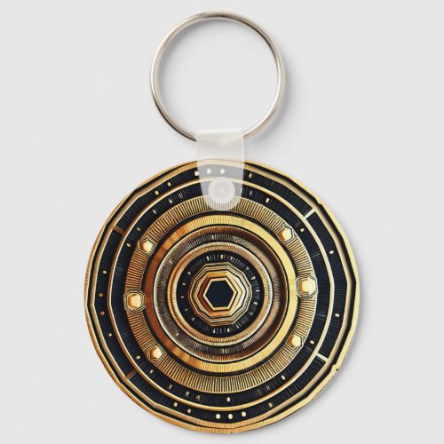 Ancient Inkas Black  Gold Magic Circle Keychain
