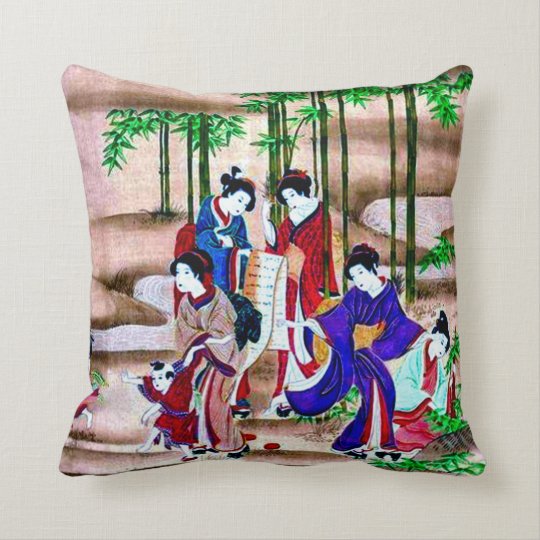 Ancient Japanese Depiction Art Throw Pillow