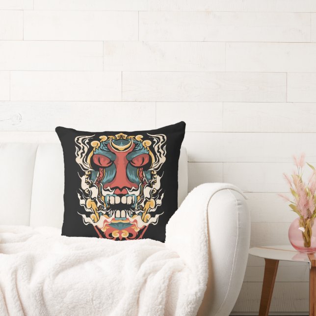 Ancient Japanese Devil Art Throw Pillow (Couch)