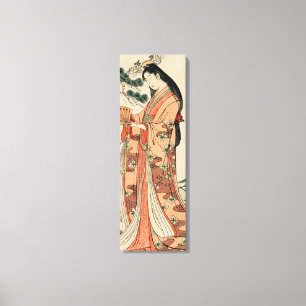 Ancient Japanese Wood Drawing with Woman Canvas Print
