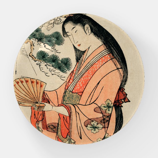 Ancient Japanese Wood Drawing with Woman Paperweight (Front)
