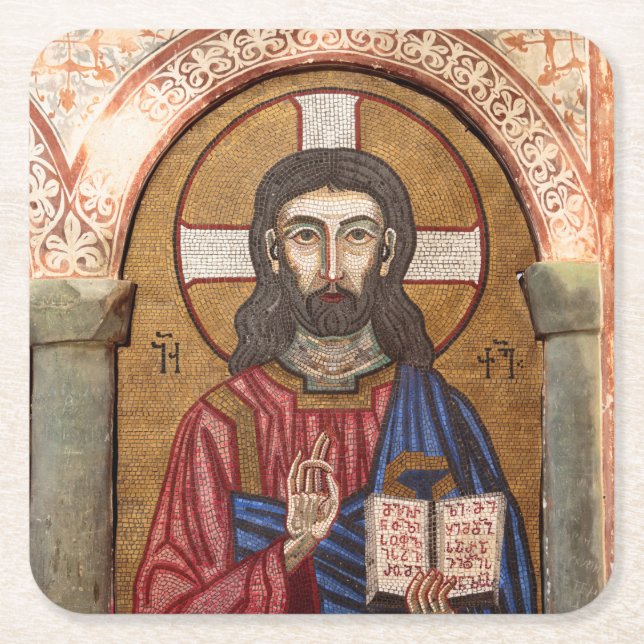 Ancient Jesus Mosaic Square Paper Coaster (Front)