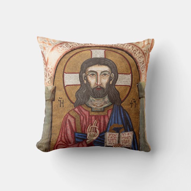 Ancient Jesus Mosaic Throw Pillow (Front)