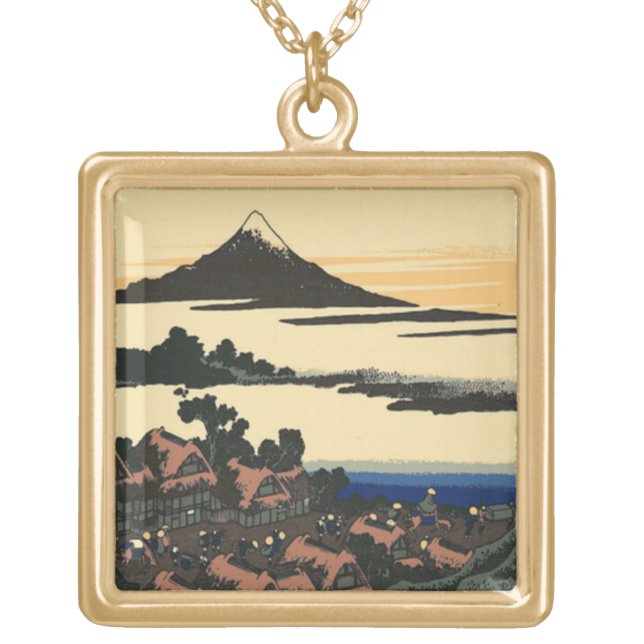 Ancient Kai province | Katsushika Hokusai drawing Gold Plated Necklace (Front)