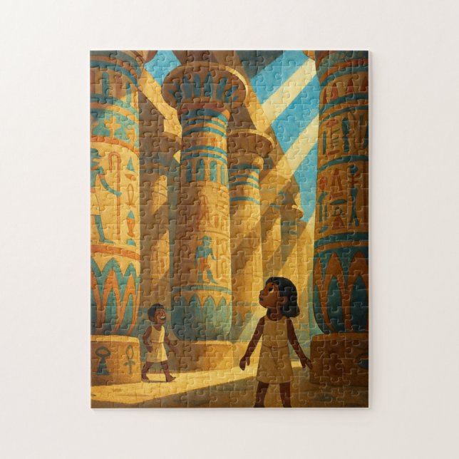 Ancient Karnak Columns Sacred Puzzle Blue (Vertical)