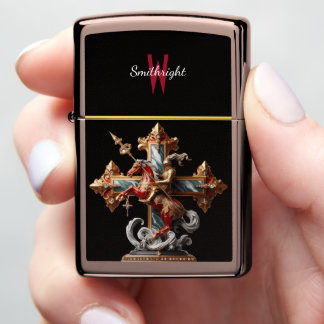 Ancient Knight Mounted on Cross Zippo Lighter