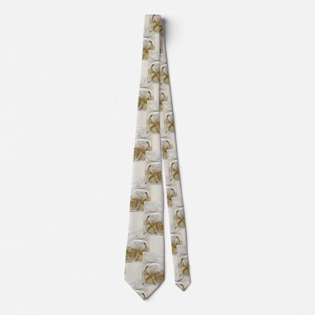 Ancient lion sculpture motif pattern neck tie (Front)