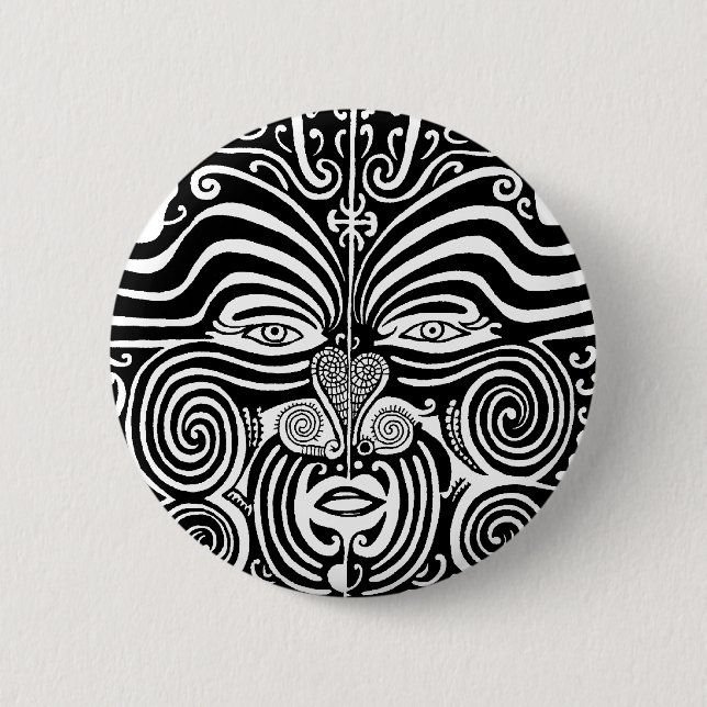Ancient Maori Moko tribal tattoo design. Button (Front)