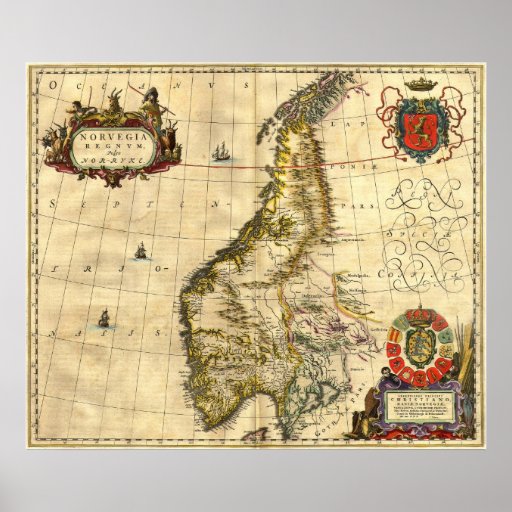 Ancient Map of Norway Poster | Zazzle