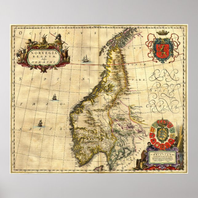 Ancient Map of Norway Poster (Front)