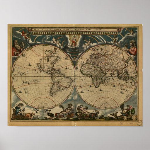 Ancient Map of the World - 1664 Poster | Zazzle