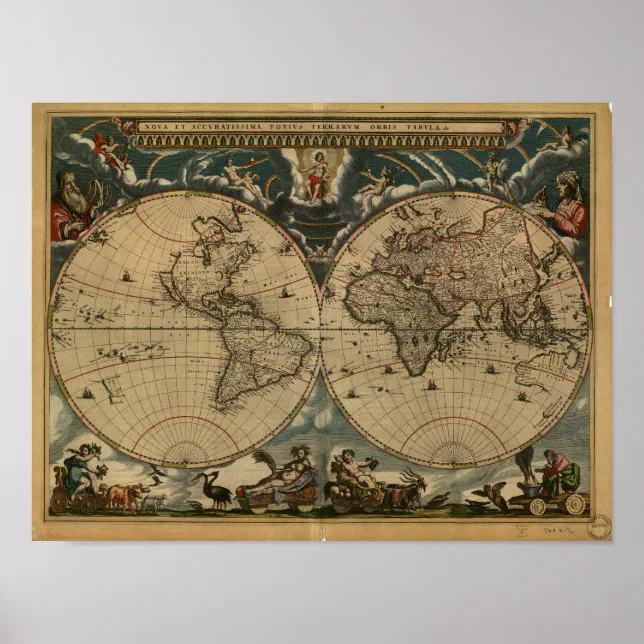 Ancient Map of the World - 1664 Poster | Zazzle