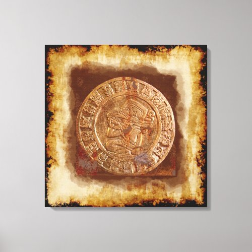 Ancient Mayan Carved Metal Art Disc Wrapped Canvas