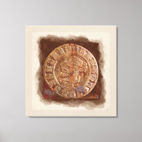 Ancient Mayan Carved Metal Art Disc Wrapped Canvas