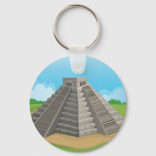 Ancient Mayan Temple Chichen Itza Pyramid Keychain