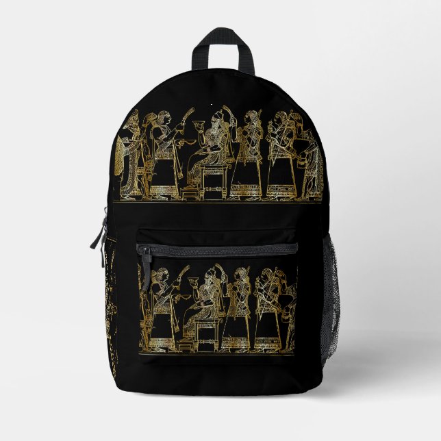 Ancient Mesopotamian Gold Relief Black Backpack   (Front)