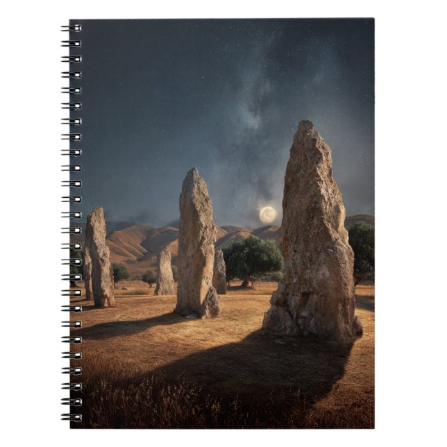 Ancient Monoliths Moonlit Starry Field Notebook (Front)