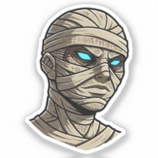 Ancient Mummy Head - Glowing Blue Eyes Vector Art Sticker