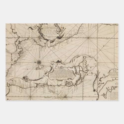 Ancient nautical map of the Pacific Ocean Wrapping Paper Sheets