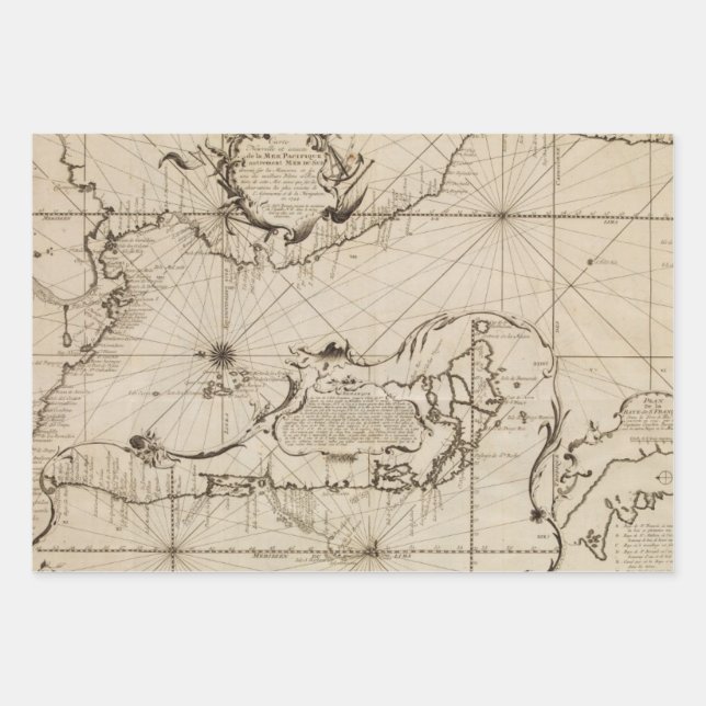 Ancient nautical map of the Pacific Ocean Wrapping Paper Sheets (Front)