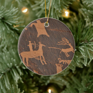 Ancient Newspaper Rock Petroglyphs Native American Ceramic Ornament