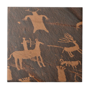 Ancient Newspaper Rock Petroglyphs Native American Ceramic Tile