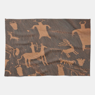 Ancient Newspaper Rock Petroglyphs Native American Kitchen Towel