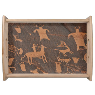 Ancient Newspaper Rock Petroglyphs Native American Serving Tray