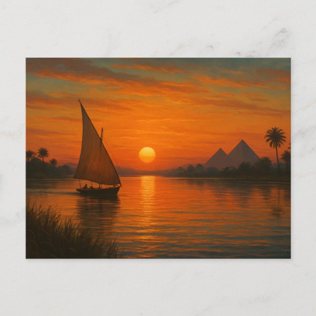 Ancient Nile Felucca Sunset Egyptian Postcard (Front)