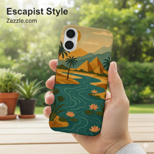 Ancient Nile Mystique Pyramids Gold Teal iPhone 16 Plus Case