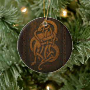 Ancient Norse Serpent Knot with Celtic Border Ceramic Ornament