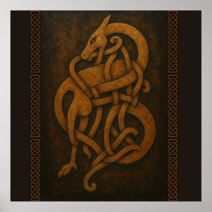 Ancient Norse Serpent Knot with Celtic Border Poster